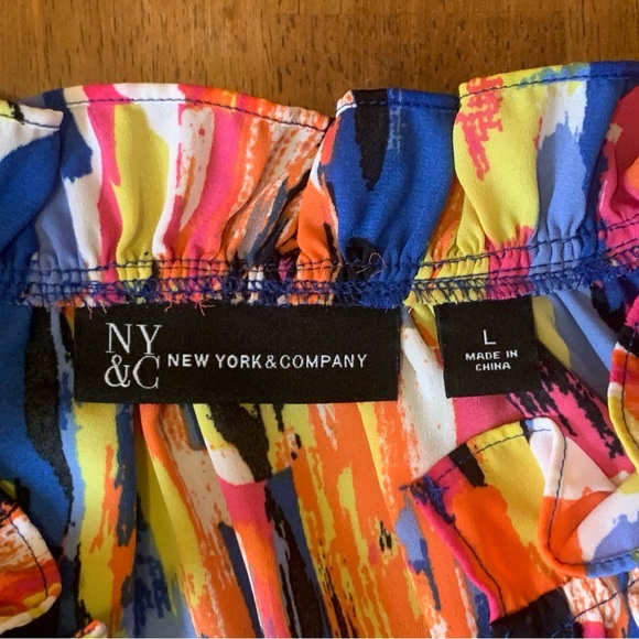 New York & Company Blouse Large Multicolor Brushstroke Abstract Colorful - Picture 2 of 8